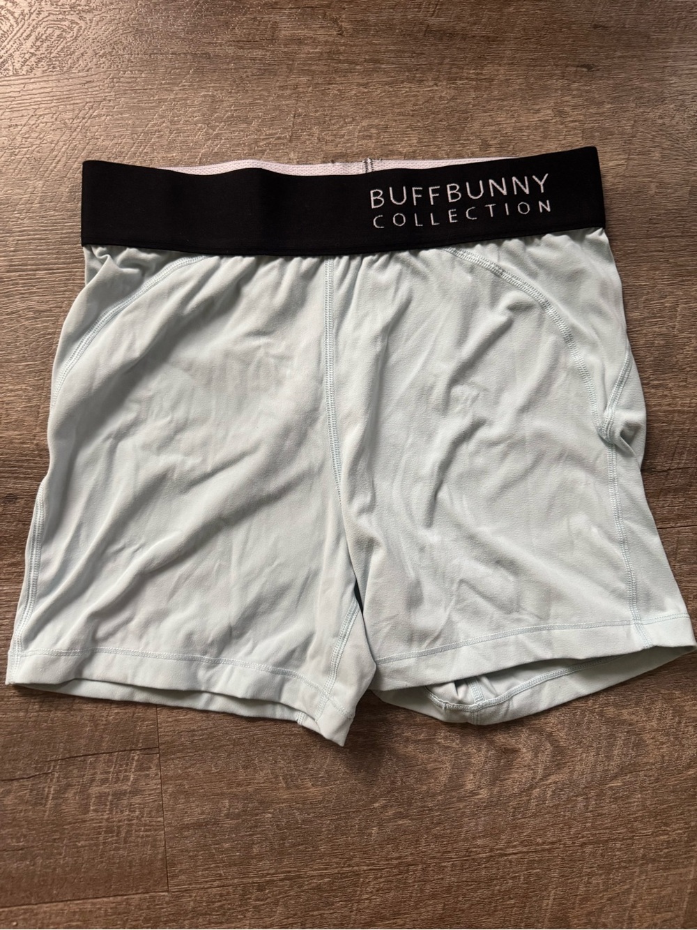 BuffBunny Light Blue Athletic Shorts with Black Waistband